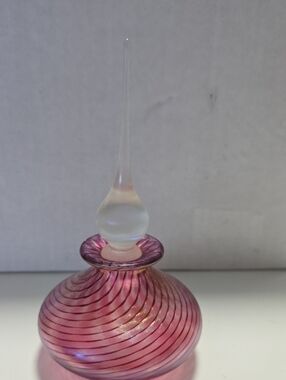 Handblown Pink Swirled Glass Perfume Bottle with Stopper